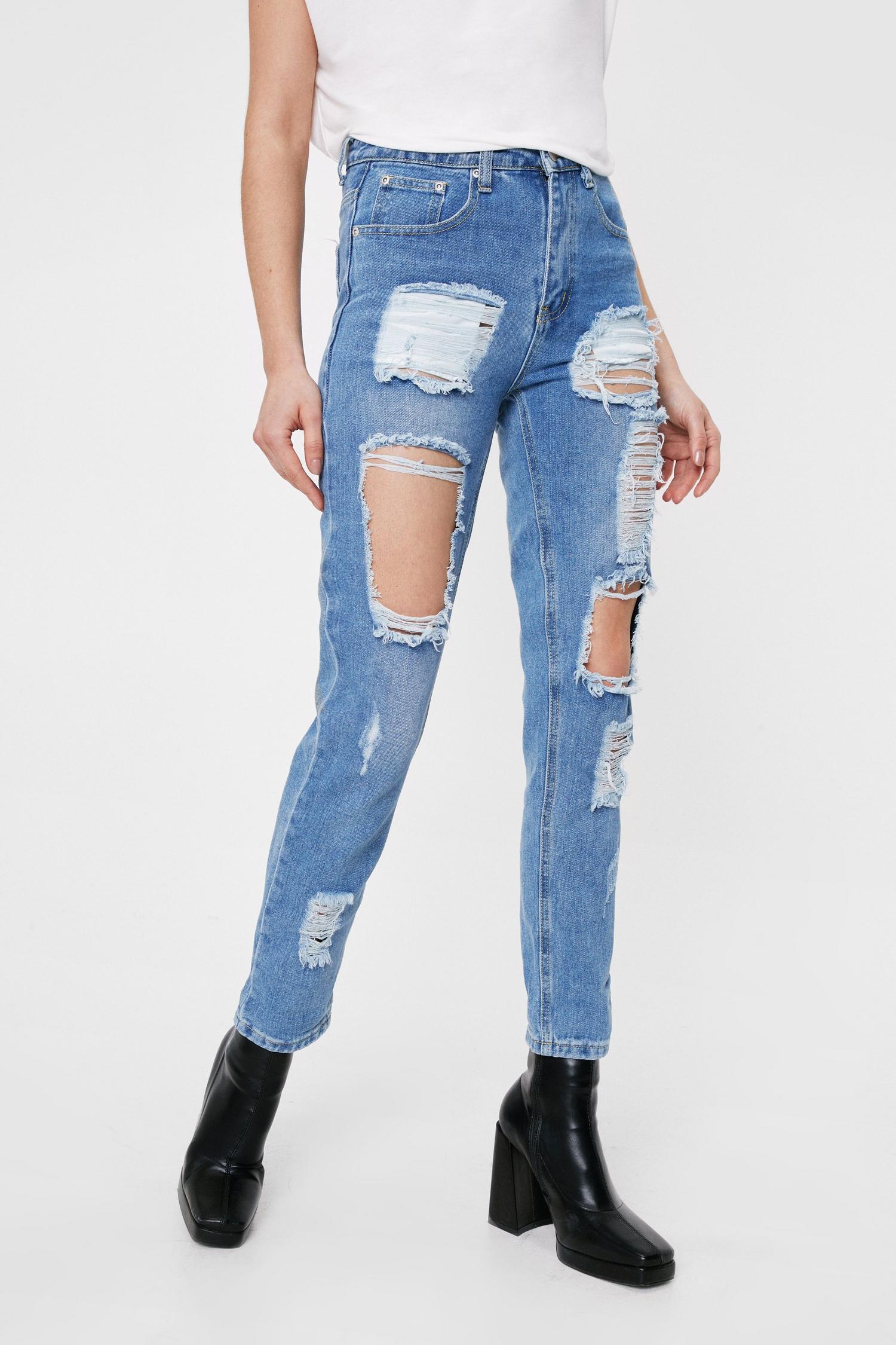 distressed mom jeans high waisted